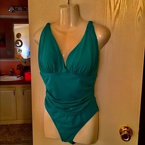 ANA swimsuit blue green  low cut plus size 16 one piece swimsuit Very feminine